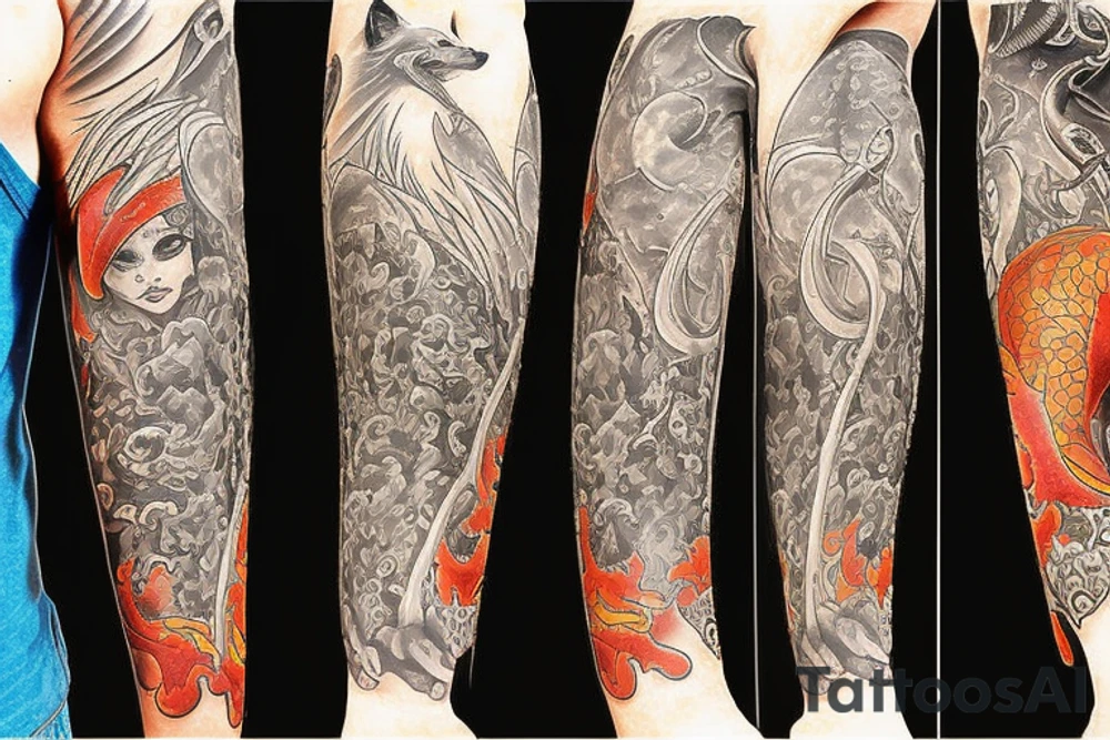 Fox human man with 9 tails tattoo idea