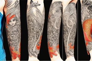 Fox human man with 9 tails tattoo idea