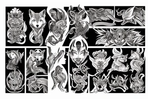 Fox human man with 9 tails tattoo idea