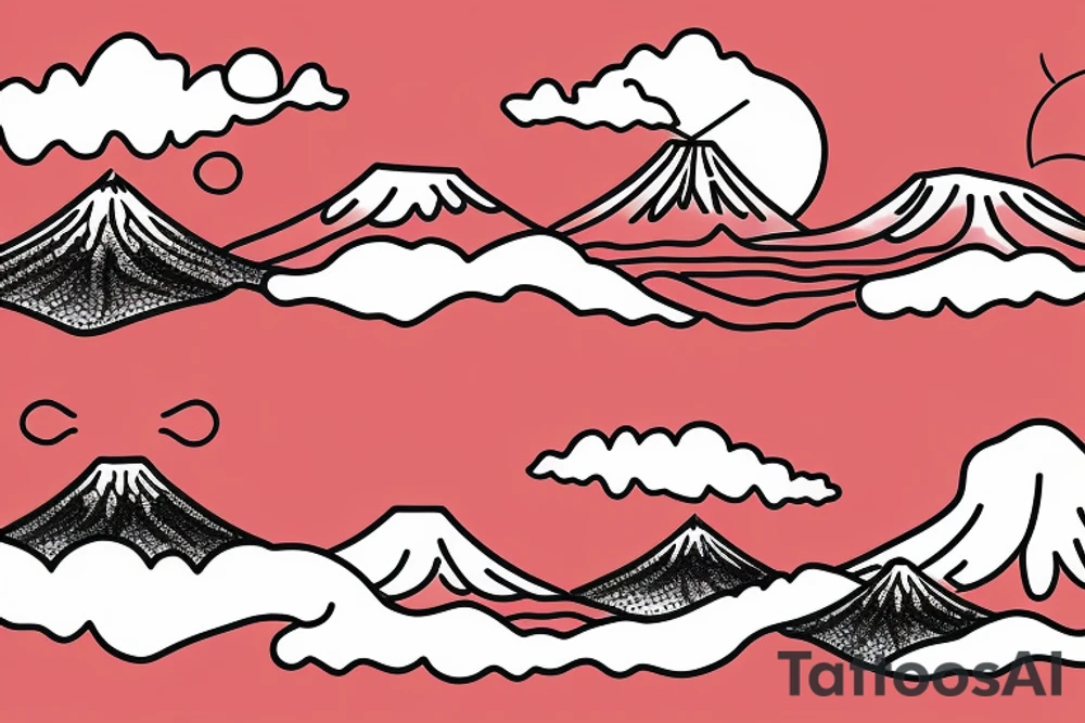 snail climbing the slope of Mount Fuji
Sakura grows on the slopes of the mountain
In the sky, the red sun hiding behind the clouds tattoo idea