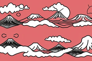 snail climbing the slope of Mount Fuji
Sakura grows on the slopes of the mountain
In the sky, the red sun hiding behind the clouds tattoo idea