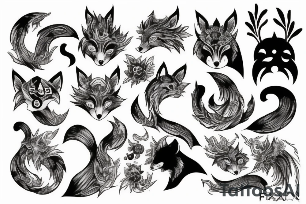 Fox human man with 9 tails tattoo idea