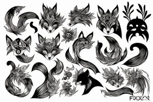 Fox human man with 9 tails tattoo idea