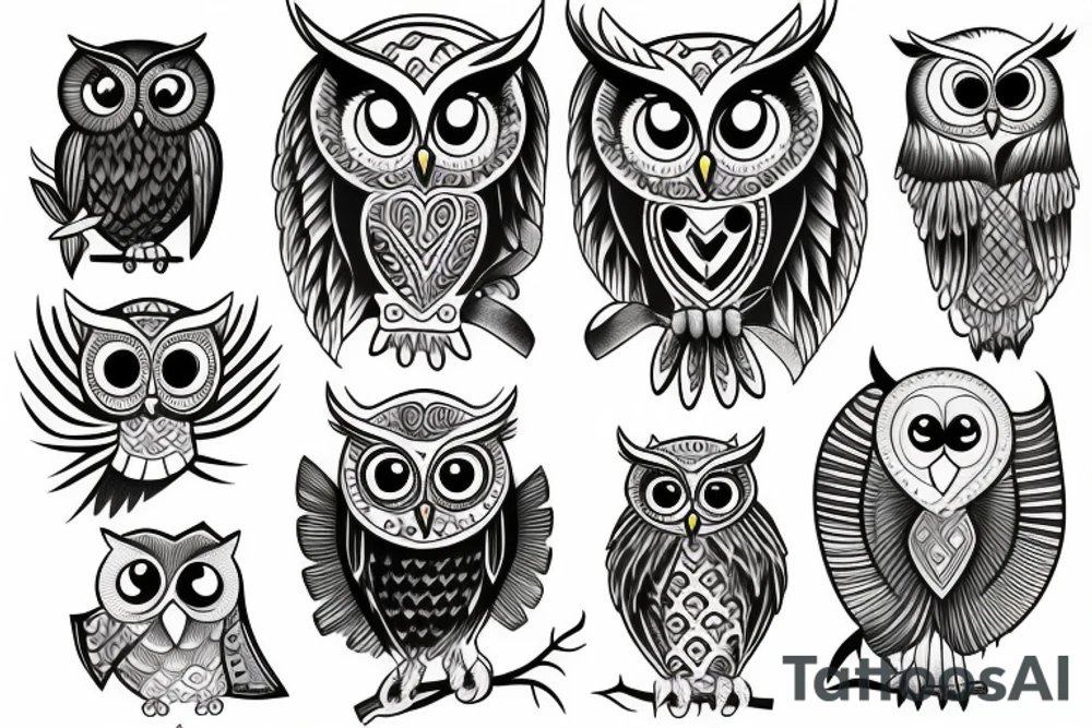 Owl on three tattoo idea