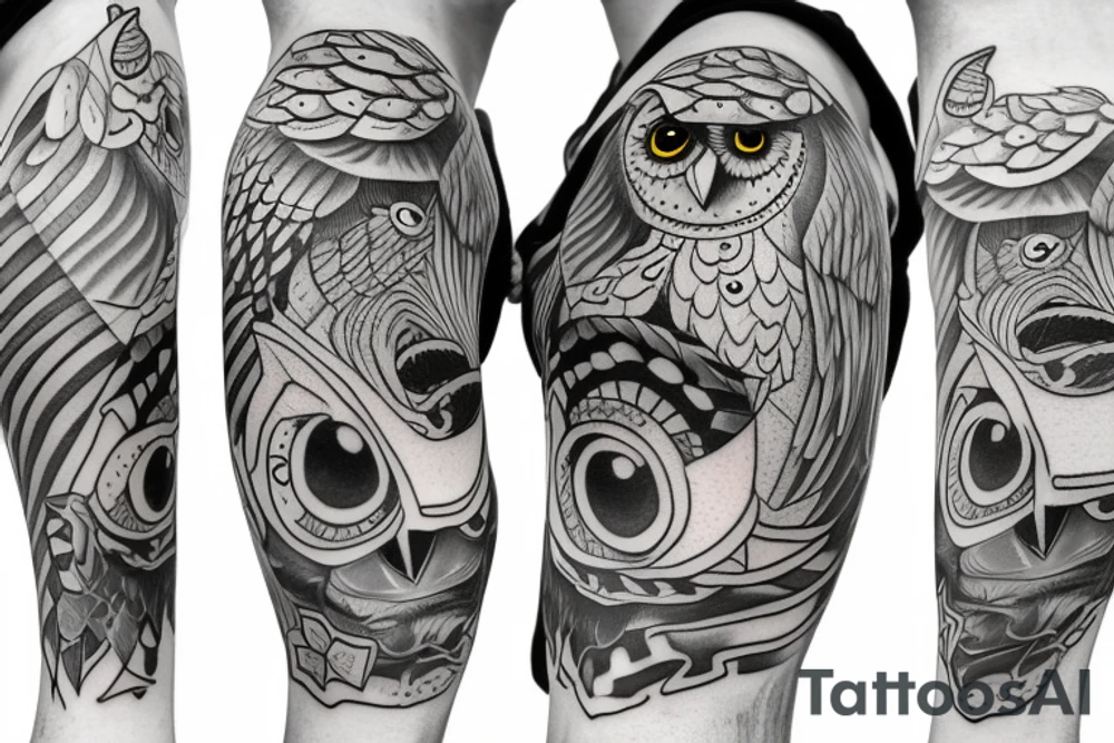 Owl on three tattoo idea
