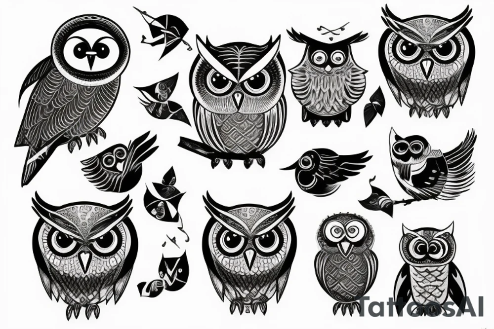 Owl on three tattoo idea