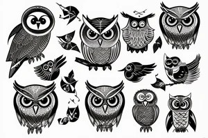 Owl on three tattoo idea