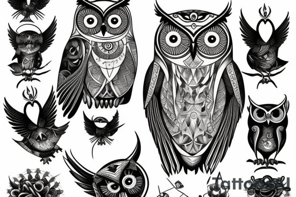 Owl on three tattoo idea