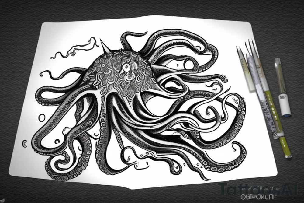 rising sun sun burst sun rise over ocean with an alien octopus tattoo idea