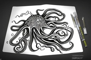 rising sun sun burst sun rise over ocean with an alien octopus tattoo idea