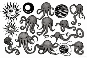 rising sun sun burst sun rise over ocean with an alien octopus tattoo idea