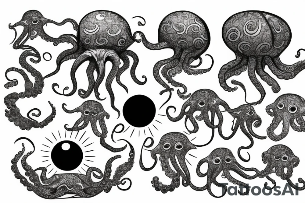 rising sun sun burst sun rise over ocean with an alien octopus tattoo idea