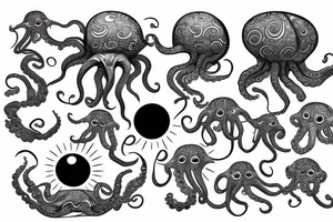 rising sun sun burst sun rise over ocean with an alien octopus tattoo idea