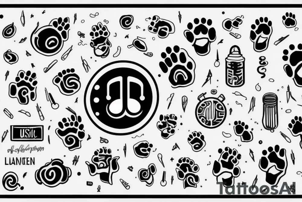 music symbol with puppy paws and lantern tattoo idea
