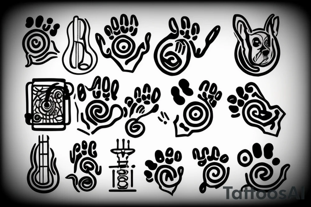 music symbol with puppy paws and lantern tattoo idea