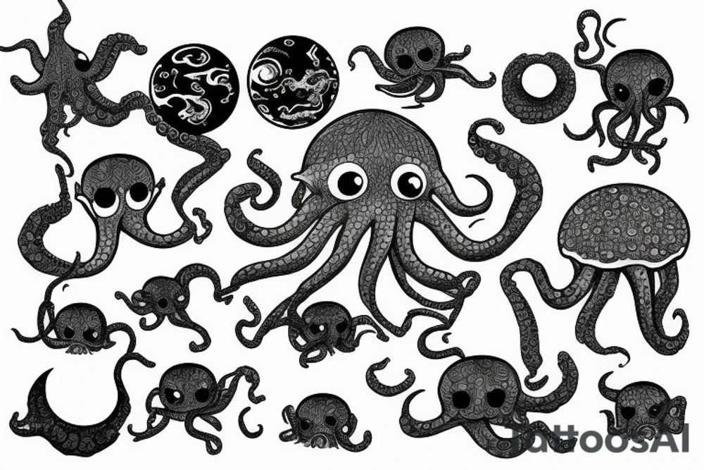 rising sun sun burst sun rise over ocean with an alien octopus tattoo idea
