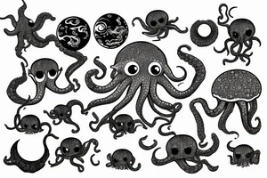 rising sun sun burst sun rise over ocean with an alien octopus tattoo idea