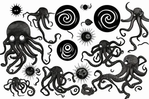 rising sun sun burst sun rise over ocean with an alien octopus tattoo idea