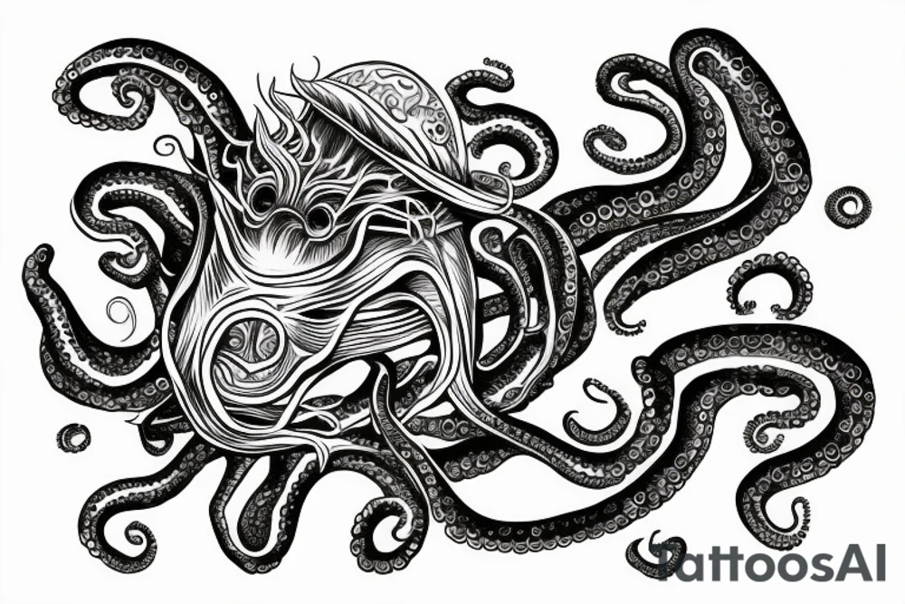 rising sun sun burst sun rise over ocean with an alien octopus tattoo idea