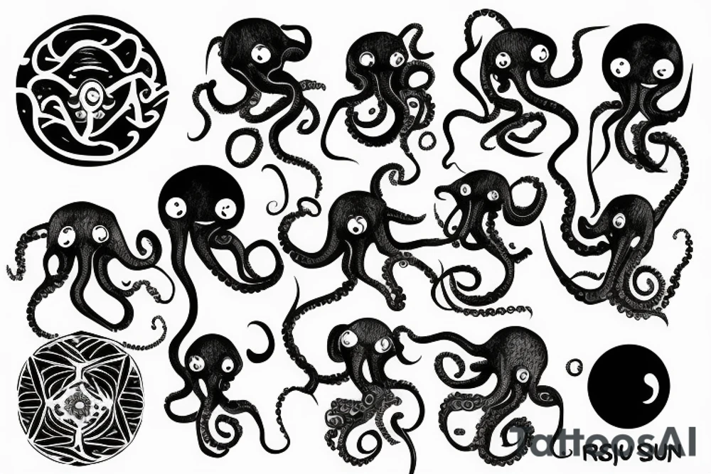 rising sun sun burst sun rise over ocean with an alien octopus tattoo idea