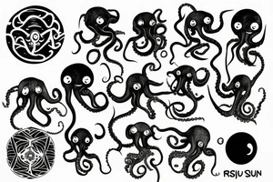 rising sun sun burst sun rise over ocean with an alien octopus tattoo idea