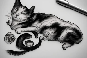 A black and white cat sleeps on a shelf tattoo idea