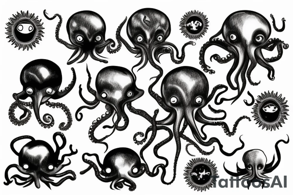 rising sun sun burst sun rise over ocean with an alien octopus tattoo idea