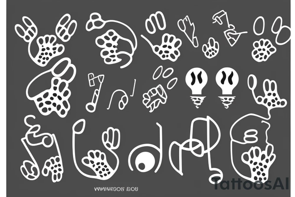 music symbol with puppy paws and Lamp tattoo idea
