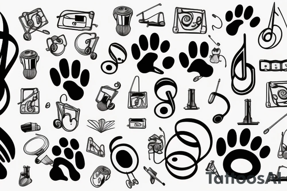 music symbol with puppy paws and Lamp tattoo idea