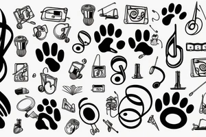 music symbol with puppy paws and Lamp tattoo idea