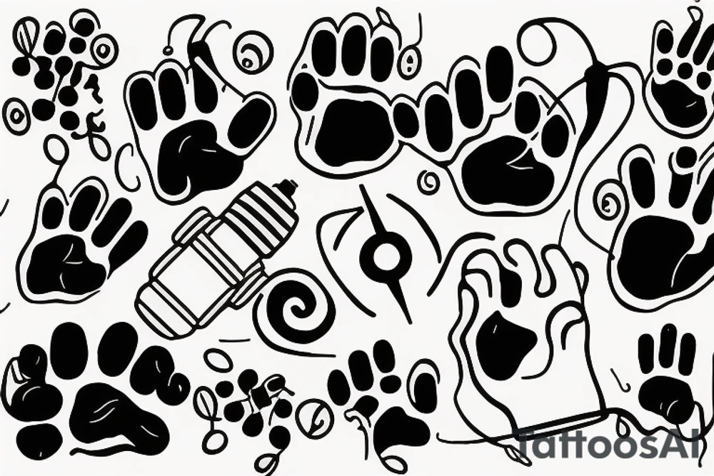 music symbol with puppy paws and Lamp tattoo idea