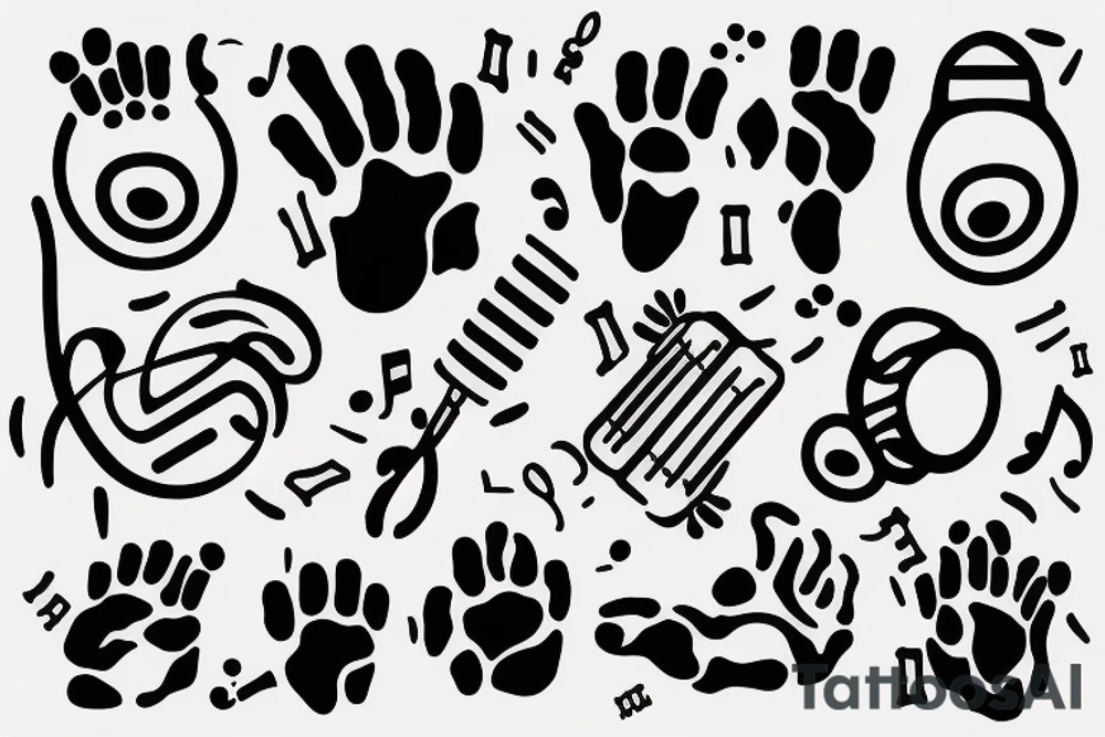 music symbol with puppy paws and Lamp tattoo idea