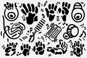 music symbol with puppy paws and Lamp tattoo idea