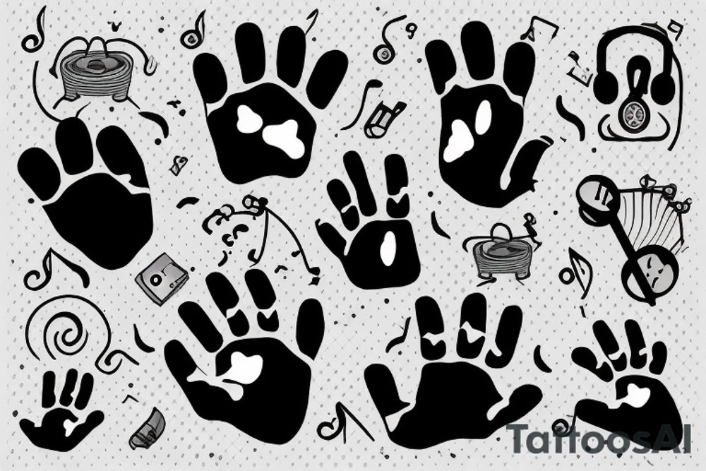 music symbol with puppy paws and Lamp tattoo idea