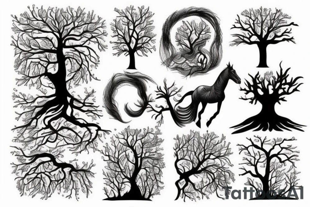 Horse lake tree tattoo idea