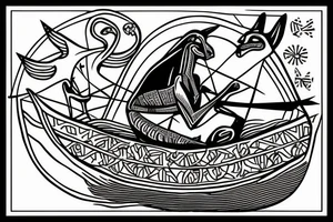 Anubis is sailing in a boat on the river of the dead tattoo idea