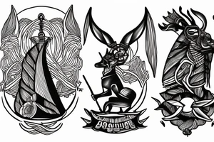 Anubis is sailing in a boat on the river of the dead tattoo idea