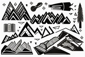 Mountains, Piano, Books, Travel tattoo idea