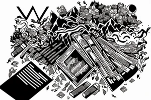 Mountains, Piano, Books, Travel tattoo idea