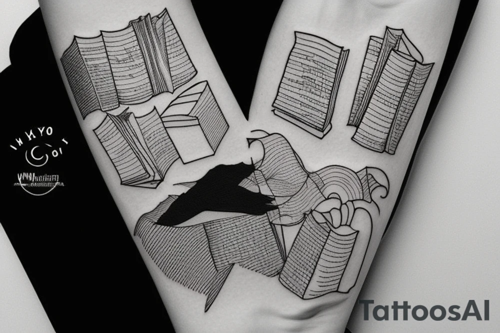 Mountains, Piano, Books, Travel tattoo idea
