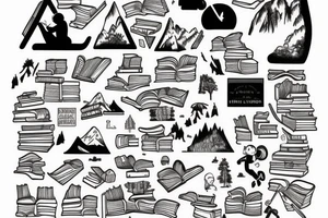 Mountains, Piano, Books, Travel tattoo idea