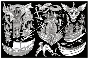 Anubis is sailing in a boat on the river of the dead tattoo idea