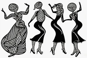 quirky line drawing of 3 women dancing, simple tattoo idea
