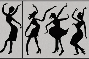 simple  quirky line drawing of 3 women dancing, simple tattoo idea
