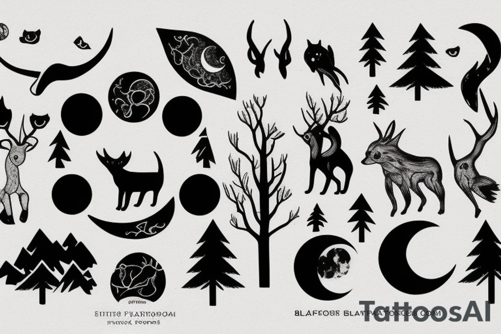 Moon, night, forest, animals tattoo idea