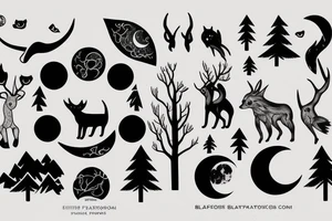 Moon, night, forest, animals tattoo idea