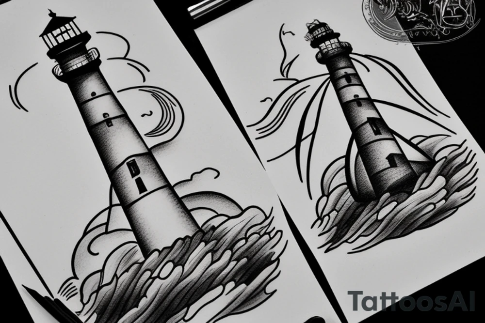 Lighthouse in the background of a storm tattoo idea