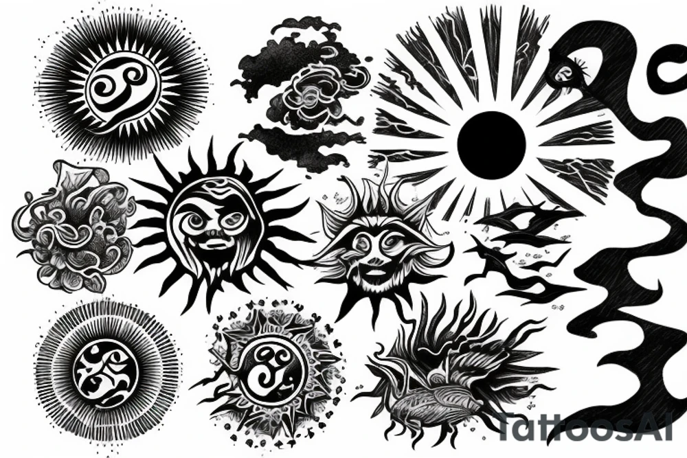 rising sun sun burst sun rise over ocean tattoo idea