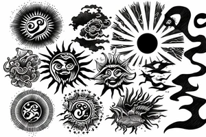 rising sun sun burst sun rise over ocean tattoo idea