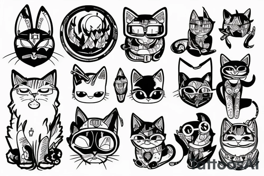 circuit cyber nature magic cat tattoo idea
